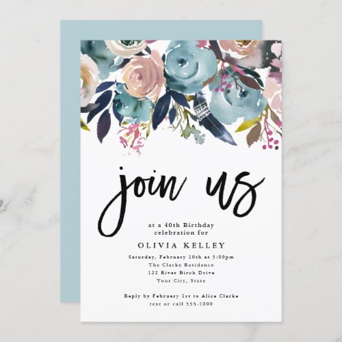 Join Us_Any Occasion Pink and Blue Boho Floral Invitation