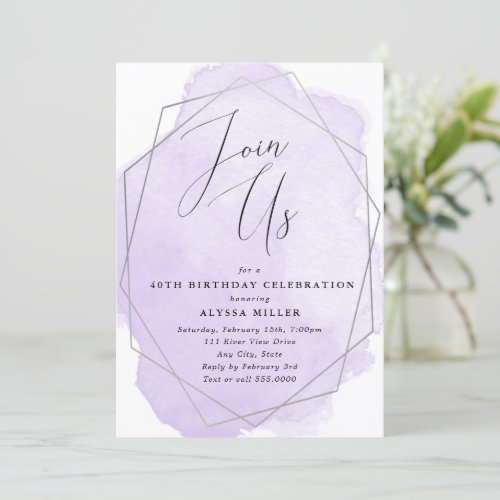 Join Us Any Occasion Silver Geo Frame Purple Invitation