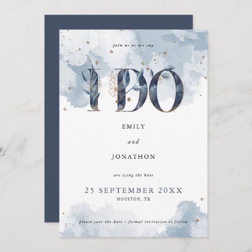 Join Us As We Say i Do Decorated leaf Letters Blue Save The Date