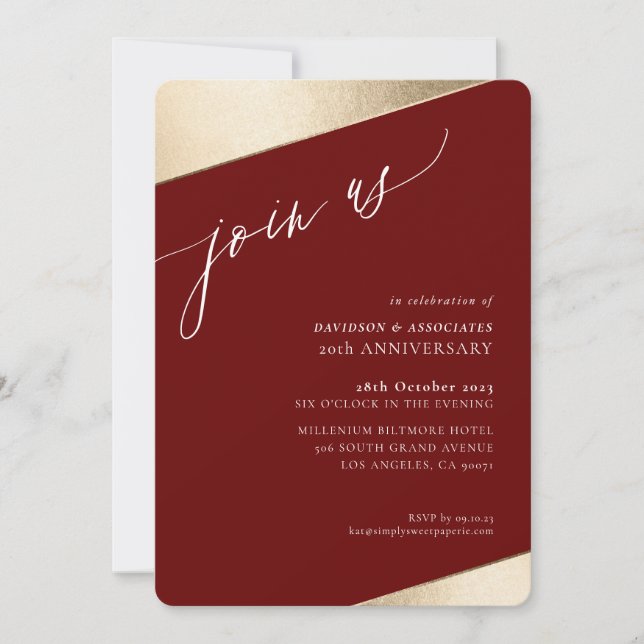 JOIN US calligraphy classy formal gold edge maroon Invitation (Front)