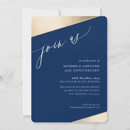 JOIN US calligraphy classy formal gold edge navy Invitation