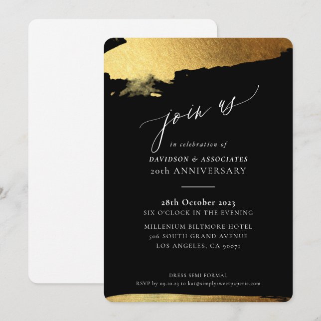 JOIN US calligraphy formal gold edges black white Invitation (Front/Back)