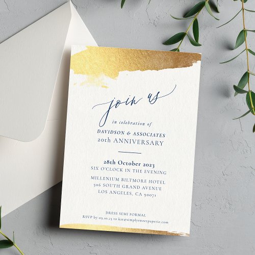 JOIN US calligraphy formal gold edges navy Invitation