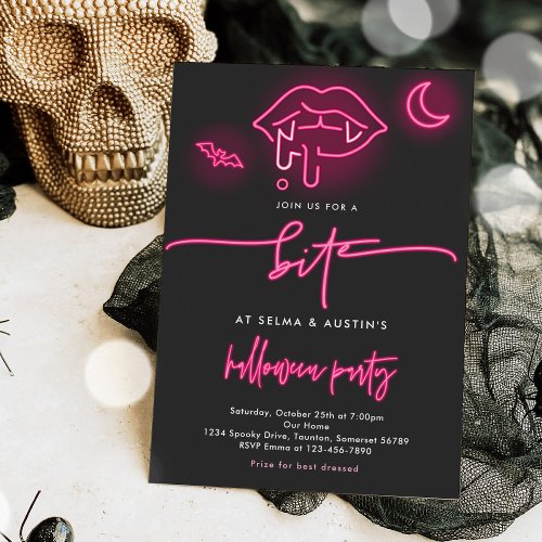 Join Us For A Bite Neon Halloween Vampire Party Invitation