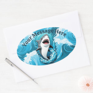 Join Us For a Bite Shark Oval Sticker