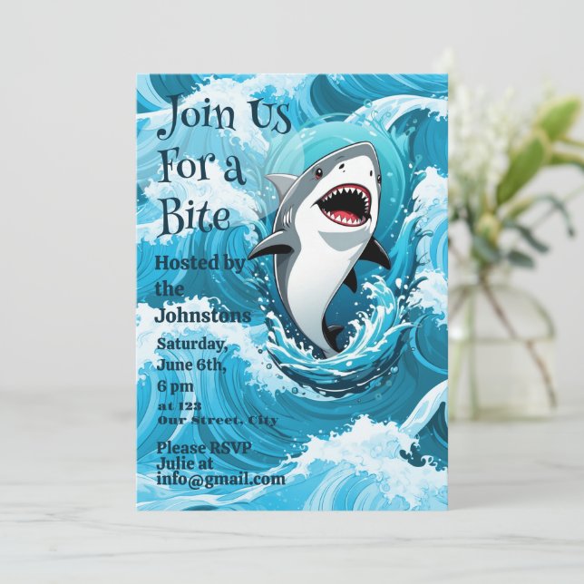 Join Us for a Bite Shark Party Invitation (Standing Front)