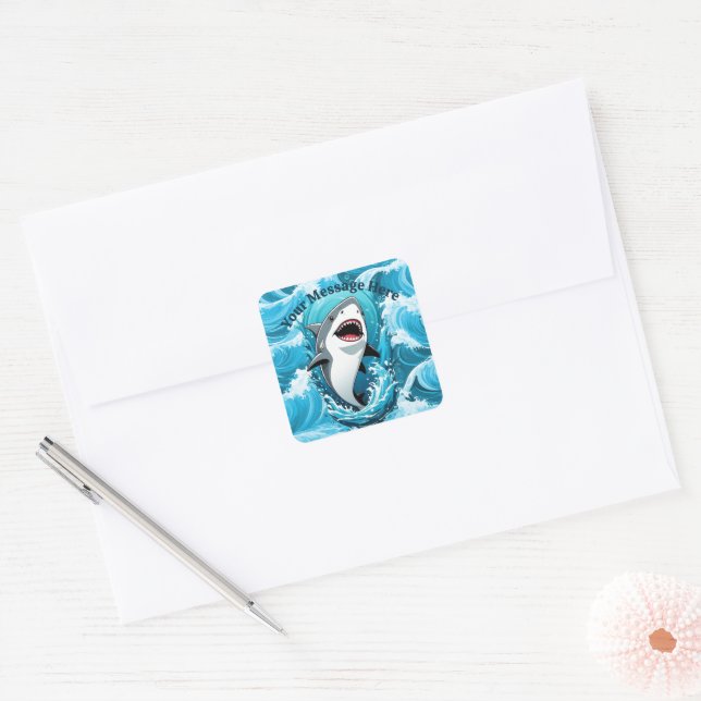 Join Us For a Bite Shark Square Sticker (Envelope)