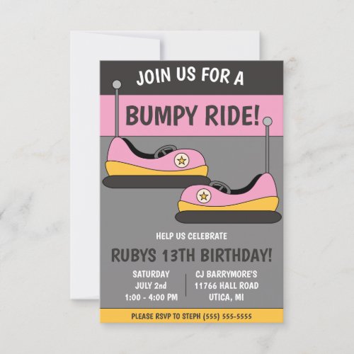 Join us for a Bumpy Ride  Bumper Cars Birthday Invitation