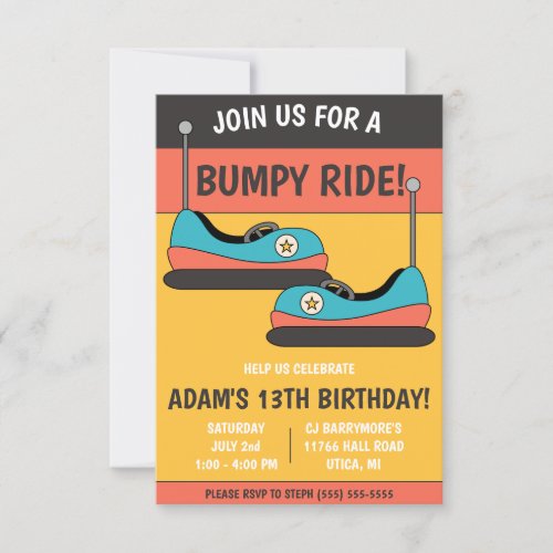 Join us for a Bumpy Ride  Bumper Cars Birthday Invitation