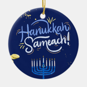 Join Us for a Joyous Hanukkah Celebration!" Ceramic Ornament
