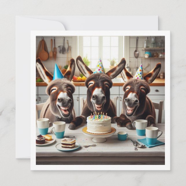 Join us for a laugh, laughing donkey invitation (Front)