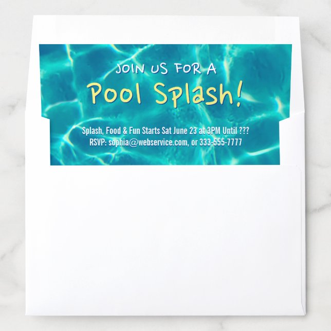 Join Us For A Pool Splash, Date Time Contact Water Envelope Liner (In Envelope)
