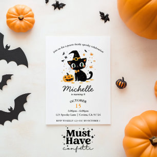 Join Us For a Purrrfectly Spooky Kids Birthday Cat Holiday Card