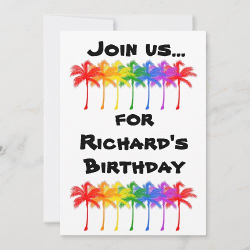 join us for Richards Birthday rainbow palm tree Invitation