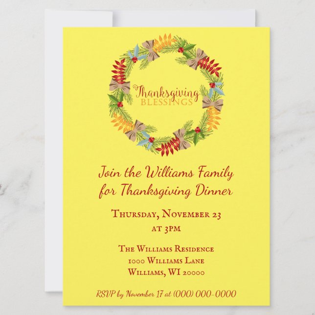 Join us for Thanksgiving Dinner Invitation (Front)