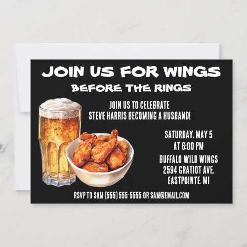 Join us for Wings Before the Rings Bachelor Party Invitation