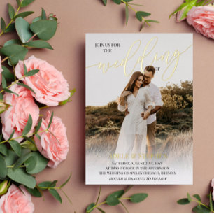 Join Us Gold Script Photo Double Sided Wedding  Foil Invitation