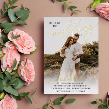 Join Us Gold Script Photo Double Sided Wedding  Foil Invitation by Paperpaperpaper at Zazzle
