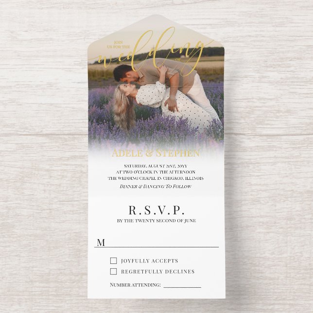 Join Us Gold Script Photo Informal Wedding  All In One Invitation (Inside)