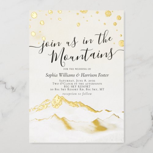 Join Us In The Mountain Gold Foil Wedding Photo Foil Invitation