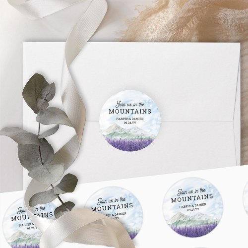 Join us in the Mountains Lavender Valley Wedding Classic Round Sticker