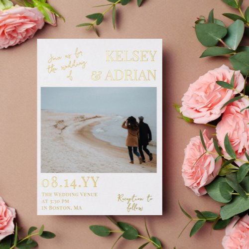 Join Us Modern Typography Photo Wedding Gold Foil Invitation