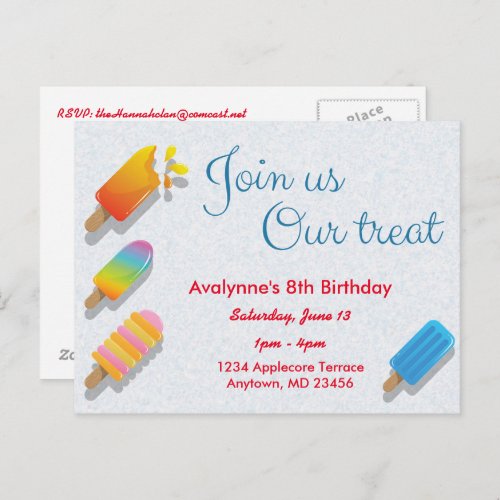 Join Us Our Treat Popsicle Postcard Invitation