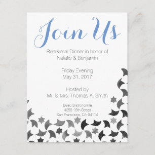 Join Us Rehearsal Dinner Invite Blue White Grey
