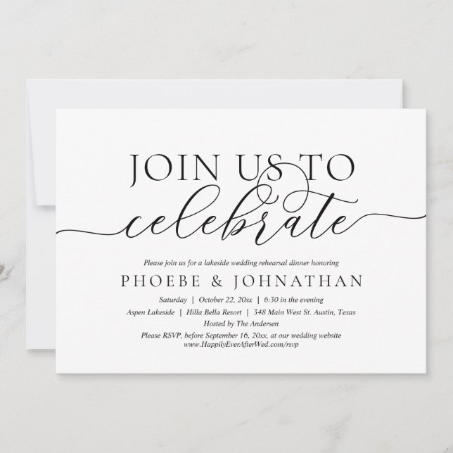 Join Us To Celebrate, Wedding Rehearsal Dinner Invitation (Front)