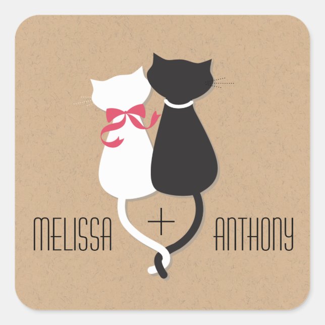 Joined Cat Tails Couple Monogram Wedding Square Sticker (Front)