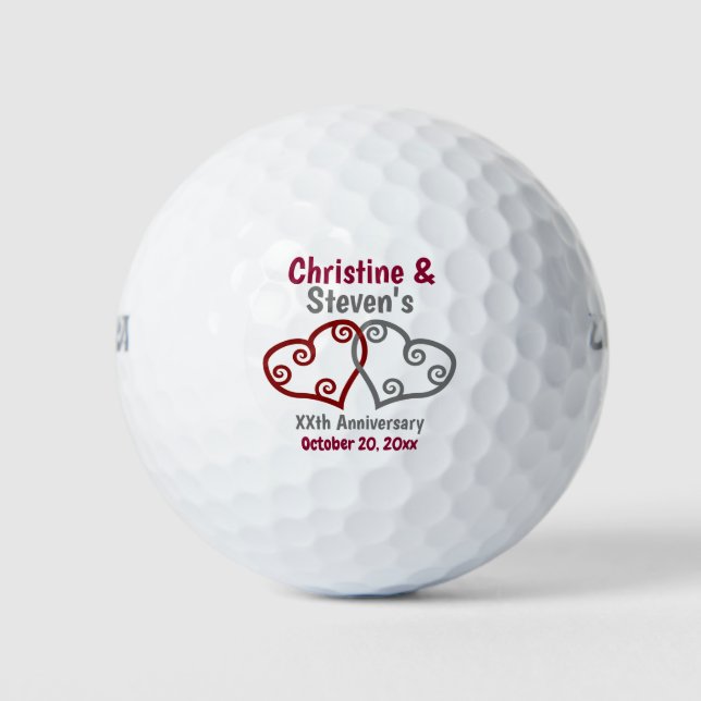 Joined Hearts Anniversary Party Favor Golf Balls (Front)