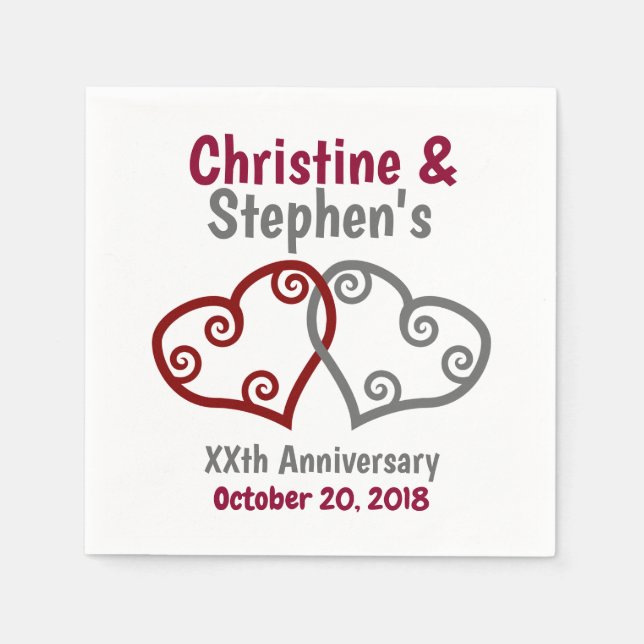 Joined Hearts Milestone Anniversary Napkins (Front)