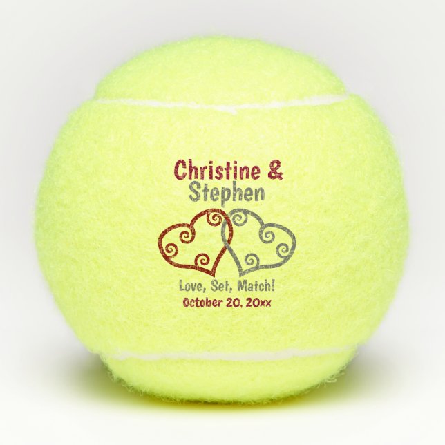 Joined Hearts Wedding Tennis Favor Balls (Front)
