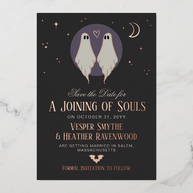 Joining of Souls Ghosts Lesbian Save the Date Foil Invitation (Front)