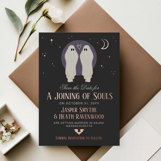 Joining of Souls Halloween Gay Save the Date Foil Invitation (Creator Uploaded)