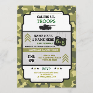 Joint Army Military Birthday Two Shared Tank Camo Invitation