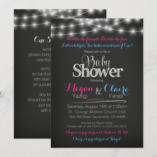 Joint Baby Shower Chalkboard Invitation Book Card (Front/Back)