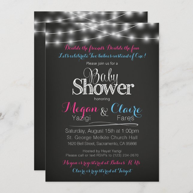 Joint Baby Shower Chalkboard Invitation Book Card (Front/Back)