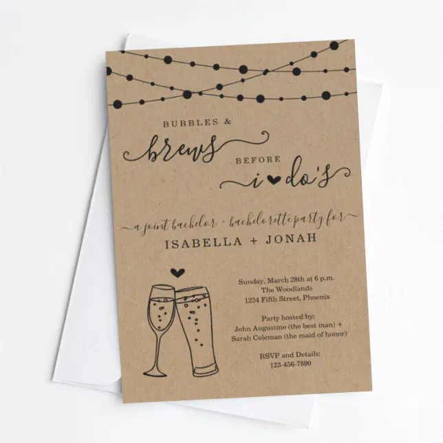 Joint Bachelor & Bachelorette Party Bubbles & Brew Invitation | Zazzle