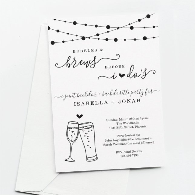 Joint Bachelor & Bachelorette Party Bubbles & Brew Invitation (Creator Uploaded)
