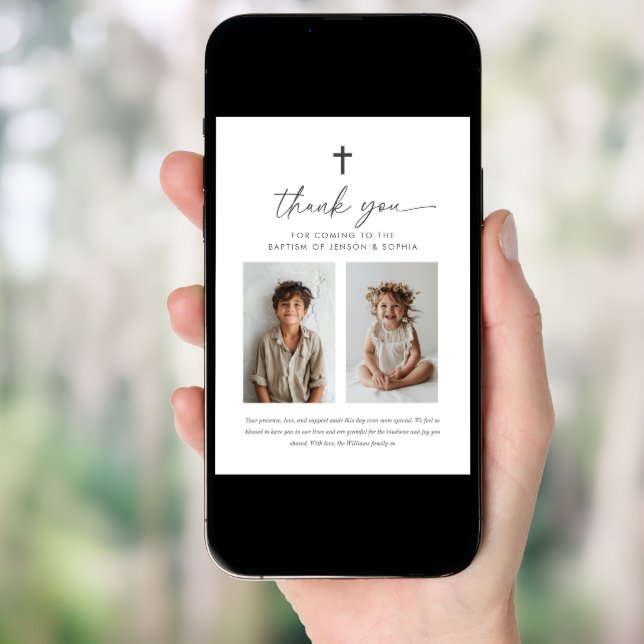 Joint Baptism 2 Photo Arch Thank You Card (Front Digital)