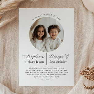 Joint Baptism and 1st Birthday Photo Invitation