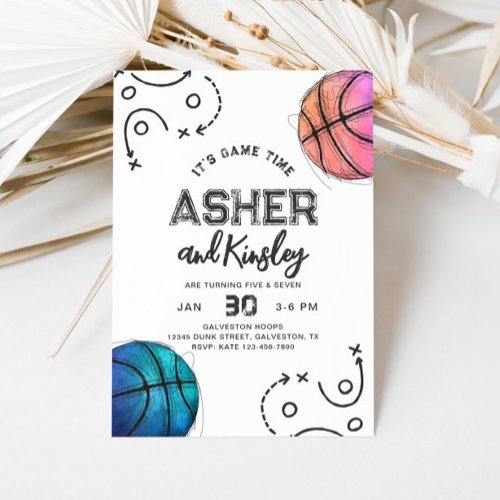 Joint Basketball Birthday Invitation  Joint Party