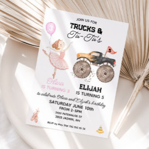 Joint Birthday Ballerina and Monster truck party Invitation