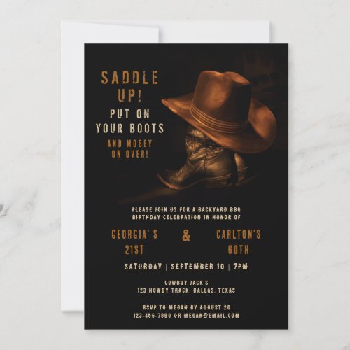 Joint Birthday Country Western Cowboy Hat Boots Invitation