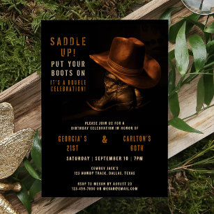 Joint Birthday Country Western Cowboy Hat Boots Invitation