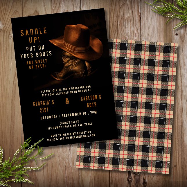 Joint Birthday Country Western Cowboy Hat Boots Invitation (Creator Uploaded)
