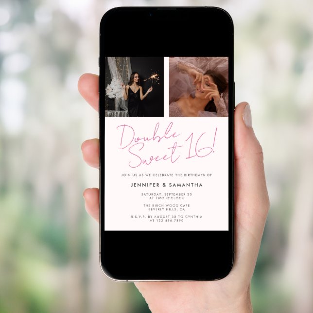 Joint Birthday Double Celebration Pink Sweet 16 Invitation (Front Digital)