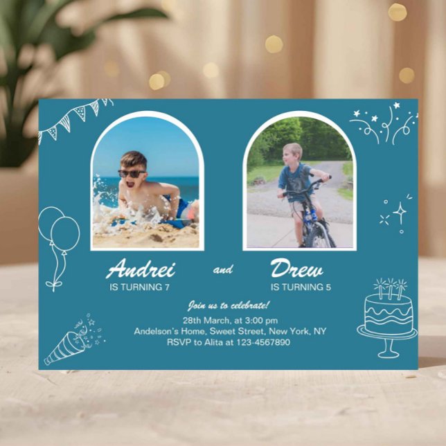 Joint Birthday Invitation for Boys Double Party (joint birthday invitation, sibling birthday invite, two kids birthday invitation, double birthday pa)