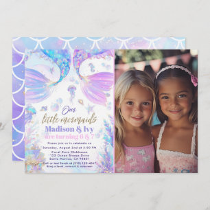 Joint Birthday Mermaid Photo Birthday Invitation